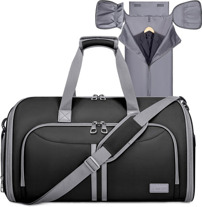 Travel Garment Bag, Travel Suit Bag for Men, Water Resistant Carry on Garment Bag for Hanging Clothes, Garment Duffel Bag for Travel Business (Pure Black-Convertible)