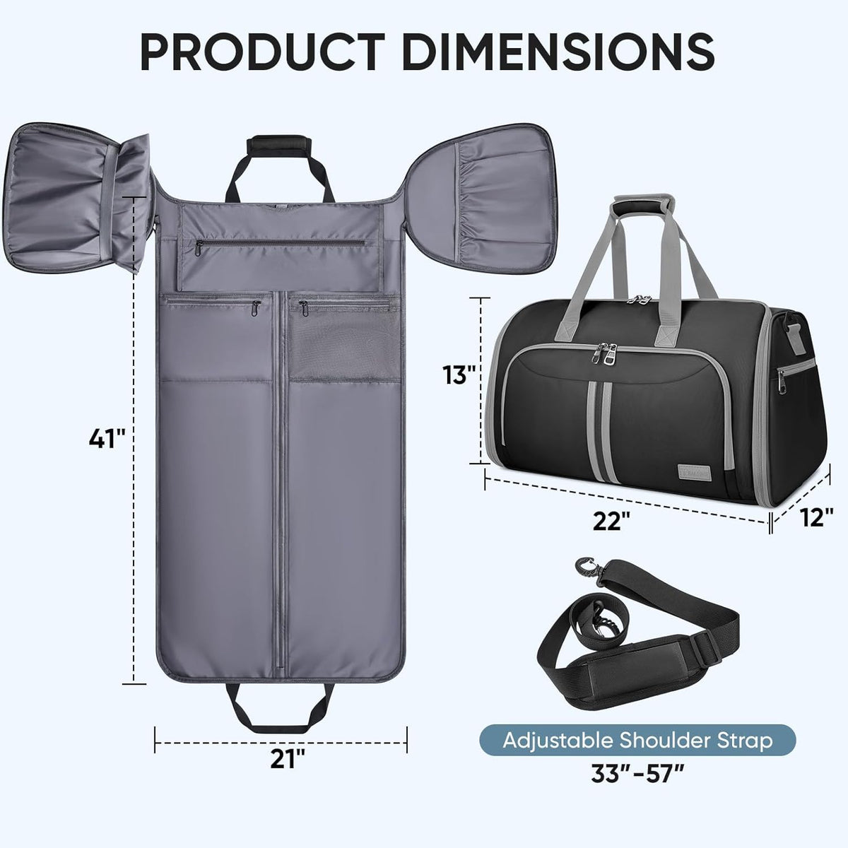 Travel Garment Bag, Travel Suit Bag for Men, Water Resistant Carry on Garment Bag for Hanging Clothes, Garment Duffel Bag for Travel Business (Pure Black-Convertible)