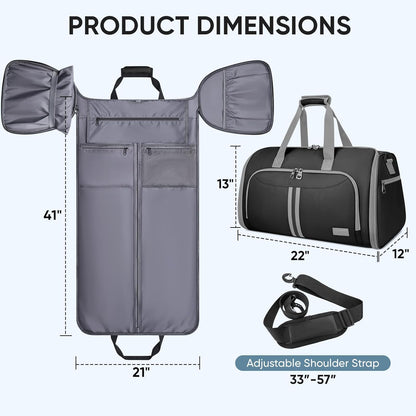 Travel Garment Bag, Travel Suit Bag for Men, Water Resistant Carry on Garment Bag for Hanging Clothes, Garment Duffel Bag for Travel Business (Pure Black-Convertible)