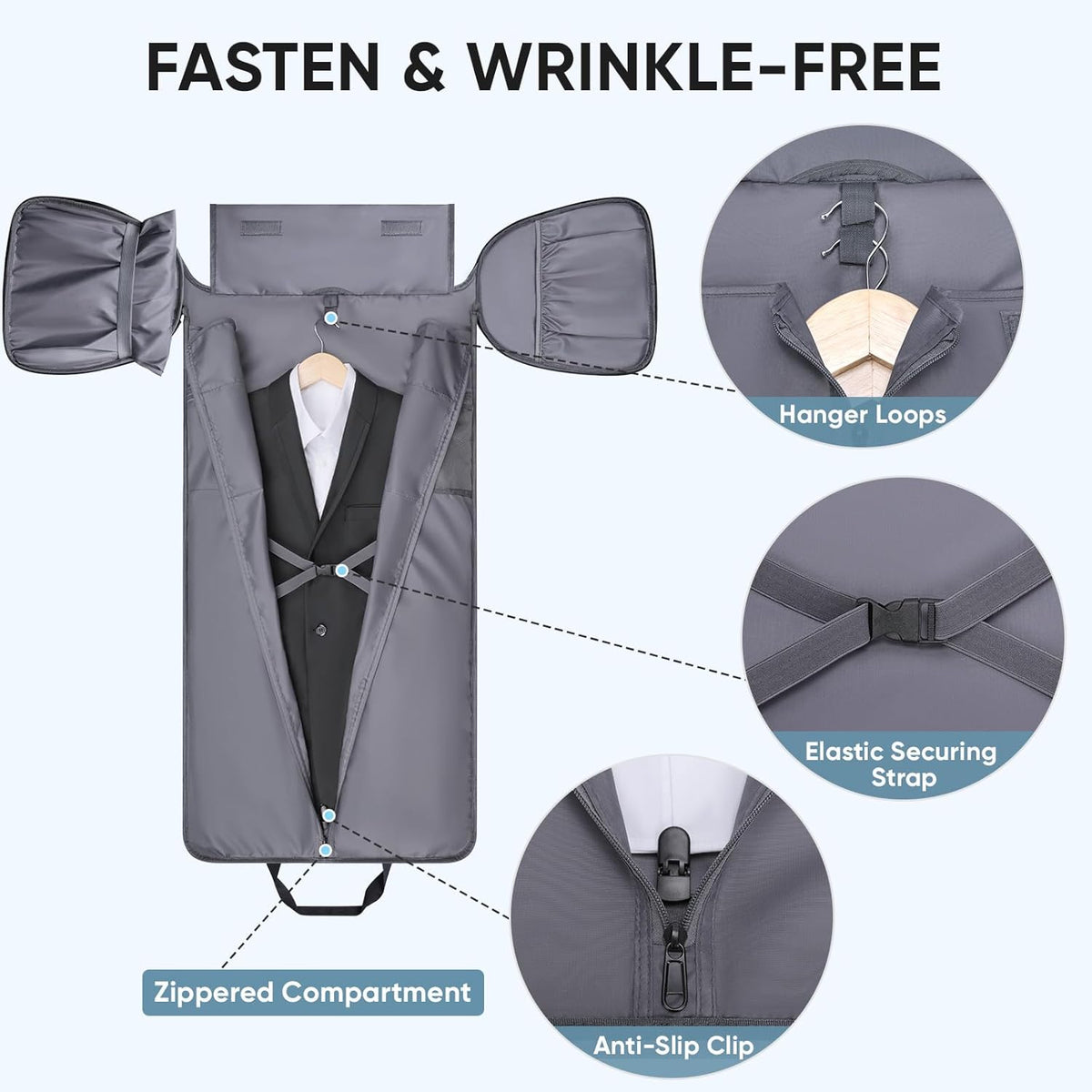 Travel Garment Bag, Travel Suit Bag for Men, Water Resistant Carry on Garment Bag for Hanging Clothes, Garment Duffel Bag for Travel Business (Pure Black-Convertible)