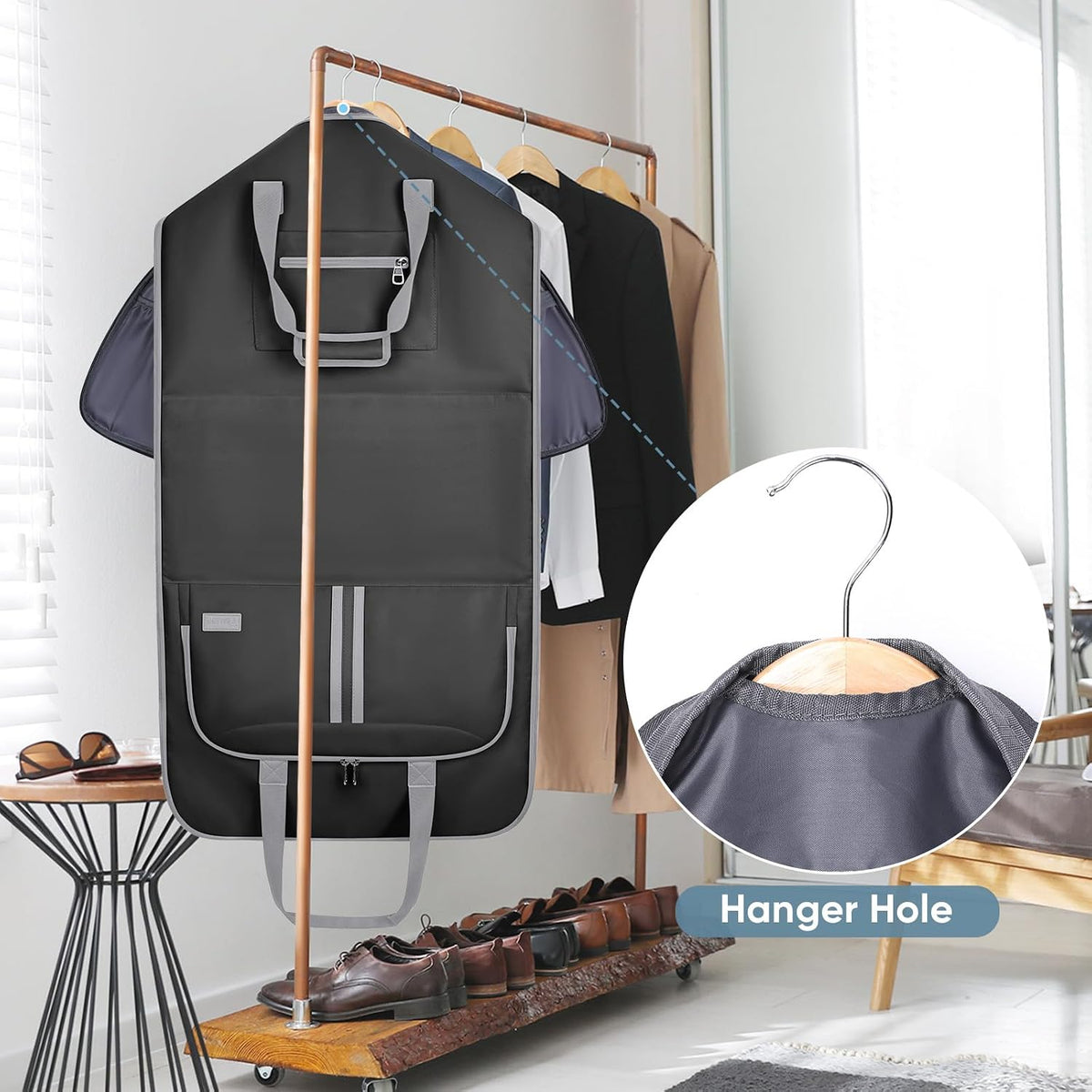 Travel Garment Bag, Travel Suit Bag for Men, Water Resistant Carry on Garment Bag for Hanging Clothes, Garment Duffel Bag for Travel Business (Pure Black-Convertible)