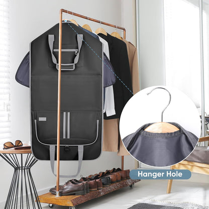 Travel Garment Bag, Travel Suit Bag for Men, Water Resistant Carry on Garment Bag for Hanging Clothes, Garment Duffel Bag for Travel Business (Pure Black-Convertible)