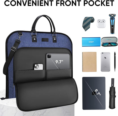 Travel Garment Bag, Travel Suit Bag for Men, Water Resistant Carry on Garment Bag for Hanging Clothes, Garment Duffel Bag for Travel Business (Pure Black-Convertible)