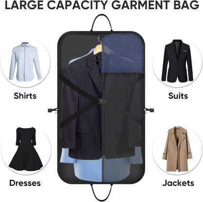 Travel Garment Bag, Travel Suit Bag for Men, Water Resistant Carry on Garment Bag for Hanging Clothes, Garment Duffel Bag for Travel Business (Pure Black-Convertible)