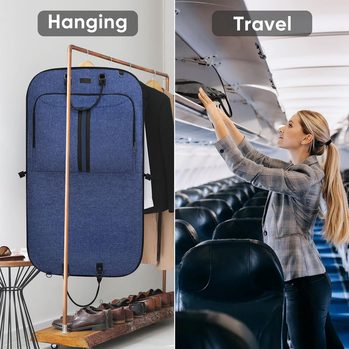Travel Garment Bag, Travel Suit Bag for Men, Water Resistant Carry on Garment Bag for Hanging Clothes, Garment Duffel Bag for Travel Business (Pure Black-Convertible)