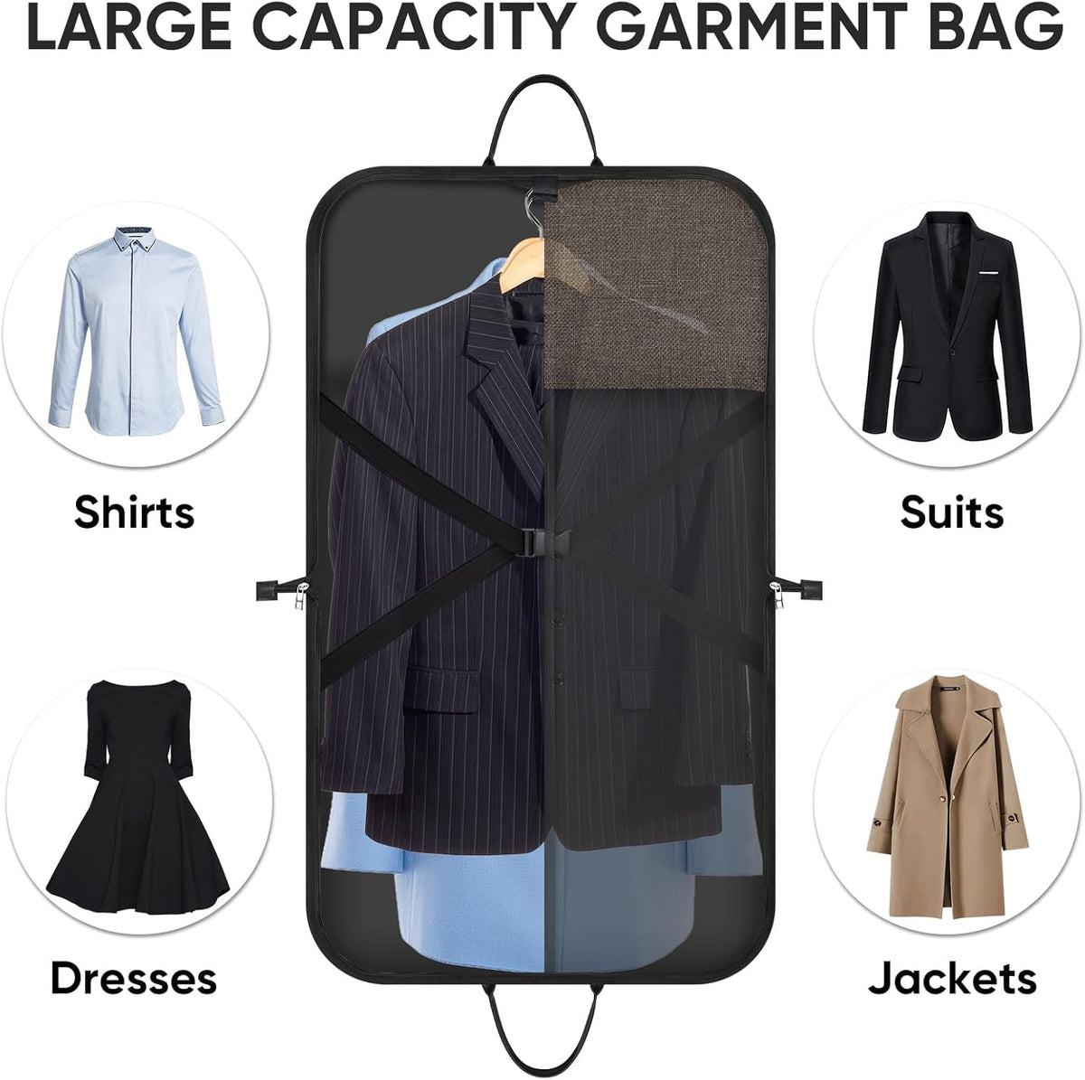 Travel Garment Bag, Travel Suit Bag for Men, Water Resistant Carry on Garment Bag for Hanging Clothes, Garment Duffel Bag for Travel Business (Pure Black-Convertible)