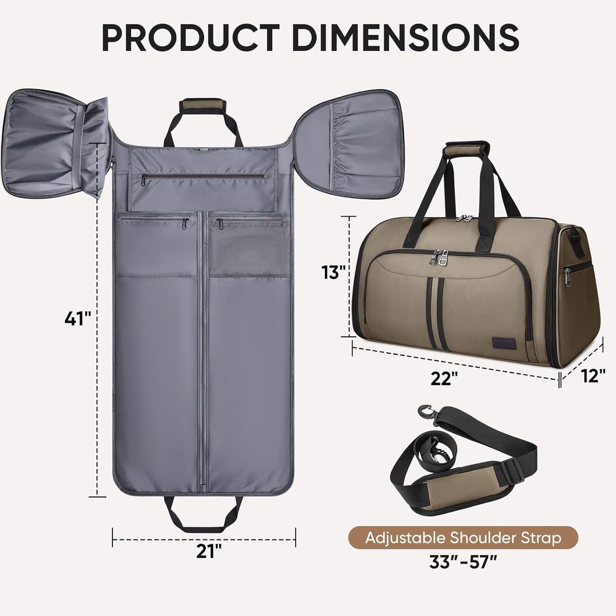Travel Garment Bag, Travel Suit Bag for Men, Water Resistant Carry on Garment Bag for Hanging Clothes, Garment Duffel Bag for Travel Business (Pure Black-Convertible)