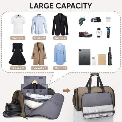 Travel Garment Bag, Travel Suit Bag for Men, Water Resistant Carry on Garment Bag for Hanging Clothes, Garment Duffel Bag for Travel Business (Pure Black-Convertible)