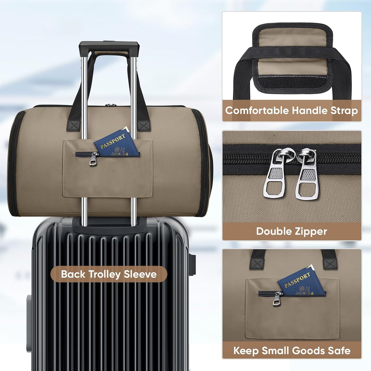 Travel Garment Bag, Travel Suit Bag for Men, Water Resistant Carry on Garment Bag for Hanging Clothes, Garment Duffel Bag for Travel Business (Pure Black-Convertible)