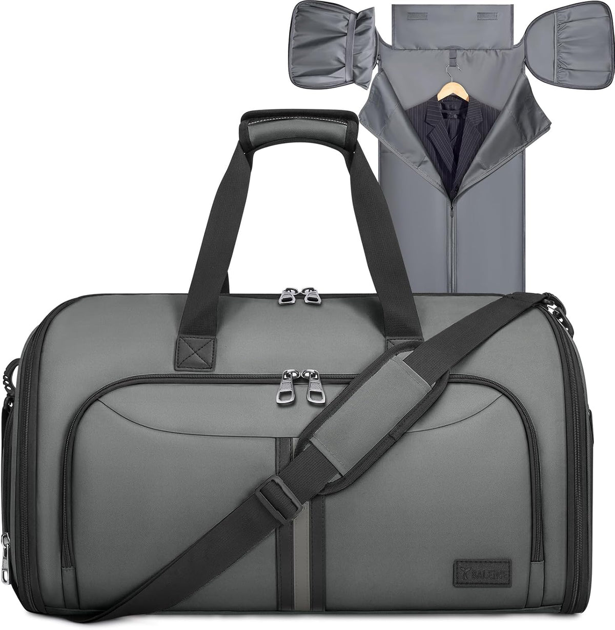 Travel Garment Bag, Travel Suit Bag for Men, Water Resistant Carry on Garment Bag for Hanging Clothes, Garment Duffel Bag for Travel Business (Pure Black-Convertible)