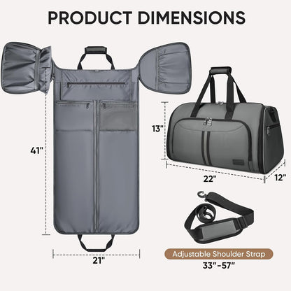 Travel Garment Bag, Travel Suit Bag for Men, Water Resistant Carry on Garment Bag for Hanging Clothes, Garment Duffel Bag for Travel Business (Pure Black-Convertible)