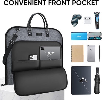 Travel Garment Bag, Travel Suit Bag for Men, Water Resistant Carry on Garment Bag for Hanging Clothes, Garment Duffel Bag for Travel Business (Pure Black-Convertible)