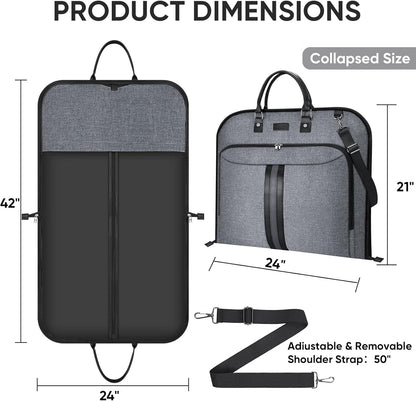 Travel Garment Bag, Travel Suit Bag for Men, Water Resistant Carry on Garment Bag for Hanging Clothes, Garment Duffel Bag for Travel Business (Pure Black-Convertible)