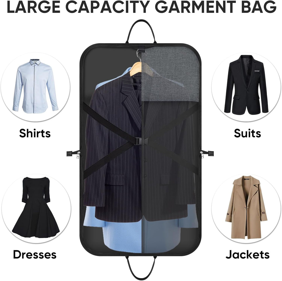 Travel Garment Bag, Travel Suit Bag for Men, Water Resistant Carry on Garment Bag for Hanging Clothes, Garment Duffel Bag for Travel Business (Pure Black-Convertible)