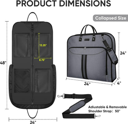 Travel Garment Bag, Travel Suit Bag for Men, Water Resistant Carry on Garment Bag for Hanging Clothes, Garment Duffel Bag for Travel Business (Pure Black-Convertible)
