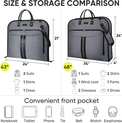 Travel Garment Bag, Travel Suit Bag for Men, Water Resistant Carry on Garment Bag for Hanging Clothes, Garment Duffel Bag for Travel Business (Pure Black-Convertible)