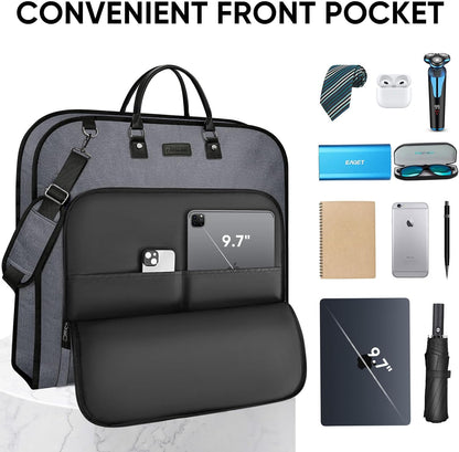 Travel Garment Bag, Travel Suit Bag for Men, Water Resistant Carry on Garment Bag for Hanging Clothes, Garment Duffel Bag for Travel Business (Pure Black-Convertible)