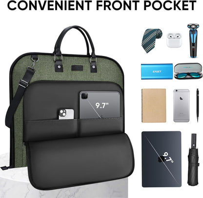 Travel Garment Bag, Travel Suit Bag for Men, Water Resistant Carry on Garment Bag for Hanging Clothes, Garment Duffel Bag for Travel Business (Pure Black-Convertible)