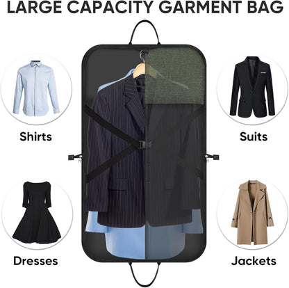 Travel Garment Bag, Travel Suit Bag for Men, Water Resistant Carry on Garment Bag for Hanging Clothes, Garment Duffel Bag for Travel Business (Pure Black-Convertible)