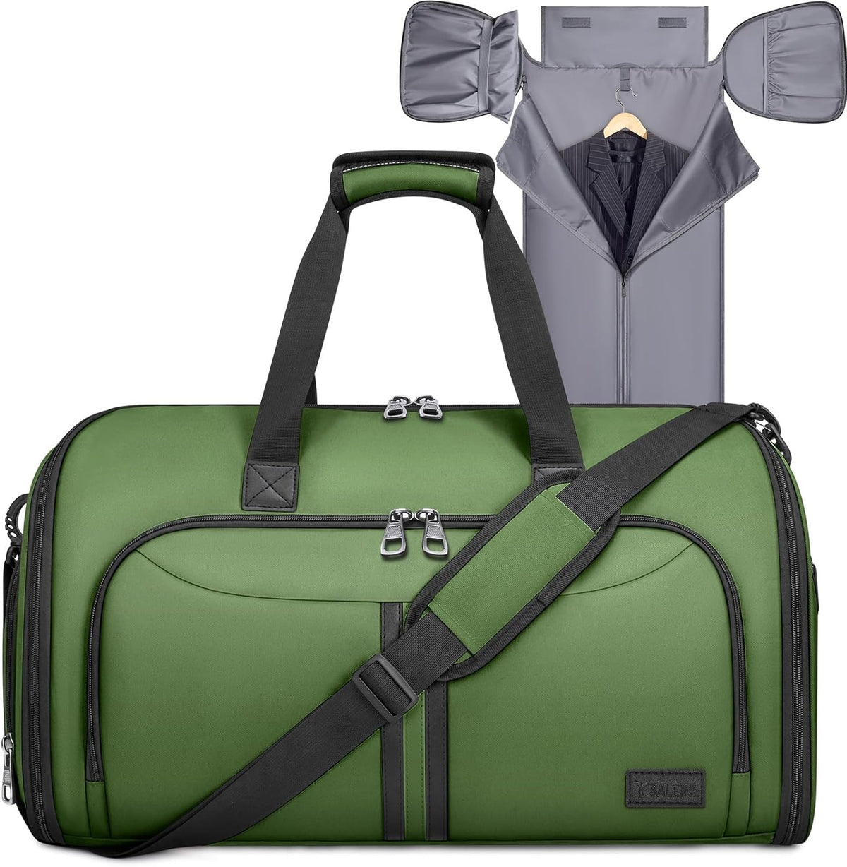Travel Garment Bag, Travel Suit Bag for Men, Water Resistant Carry on Garment Bag for Hanging Clothes, Garment Duffel Bag for Travel Business (Pure Black-Convertible)