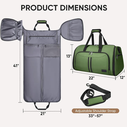 Travel Garment Bag, Travel Suit Bag for Men, Water Resistant Carry on Garment Bag for Hanging Clothes, Garment Duffel Bag for Travel Business (Pure Black-Convertible)
