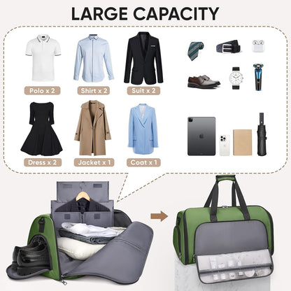 Travel Garment Bag, Travel Suit Bag for Men, Water Resistant Carry on Garment Bag for Hanging Clothes, Garment Duffel Bag for Travel Business (Pure Black-Convertible)