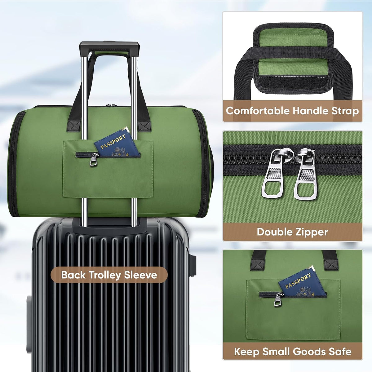 Travel Garment Bag, Travel Suit Bag for Men, Water Resistant Carry on Garment Bag for Hanging Clothes, Garment Duffel Bag for Travel Business (Pure Black-Convertible)