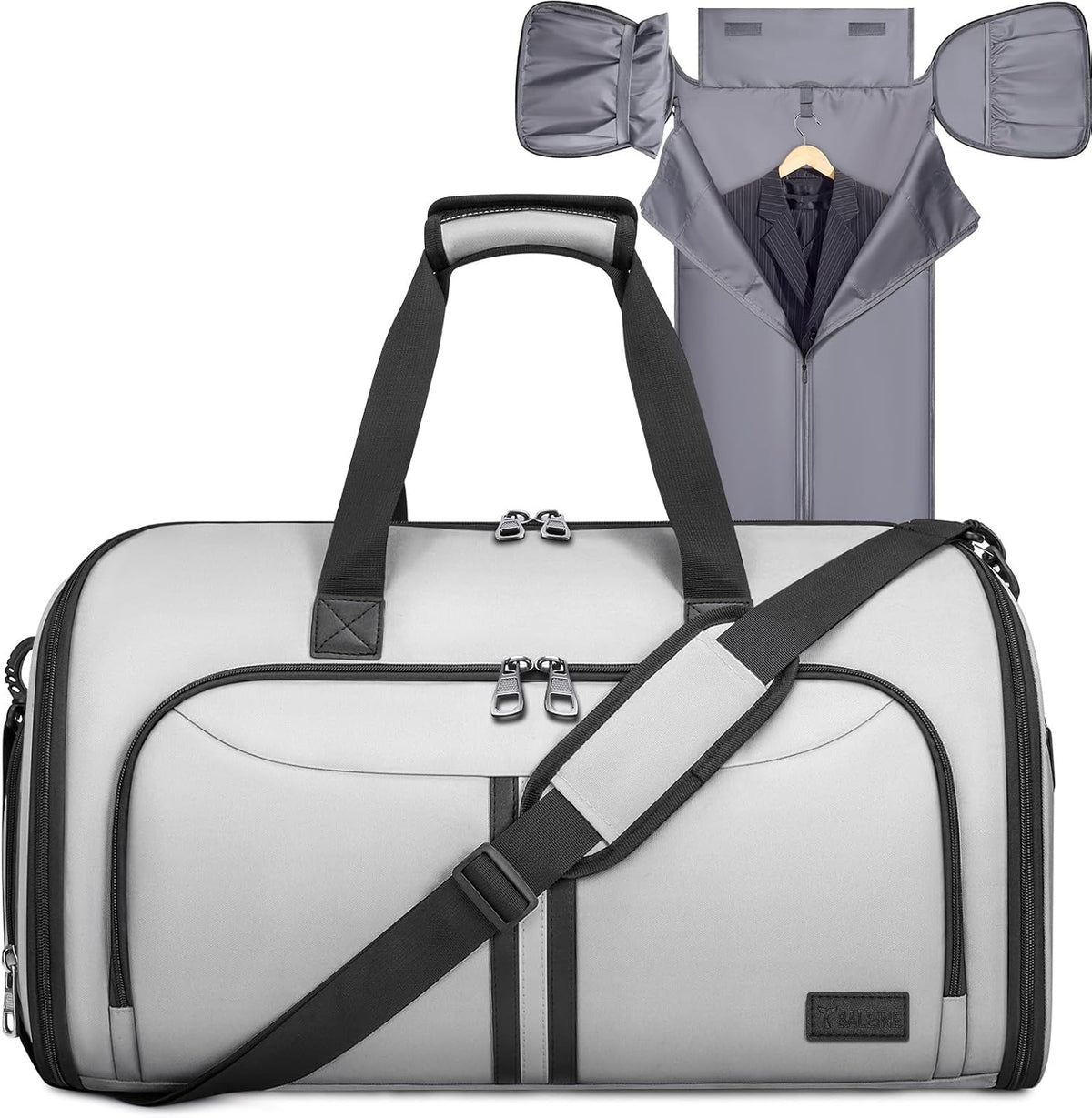 Travel Garment Bag, Travel Suit Bag for Men, Water Resistant Carry on Garment Bag for Hanging Clothes, Garment Duffel Bag for Travel Business (Pure Black-Convertible)