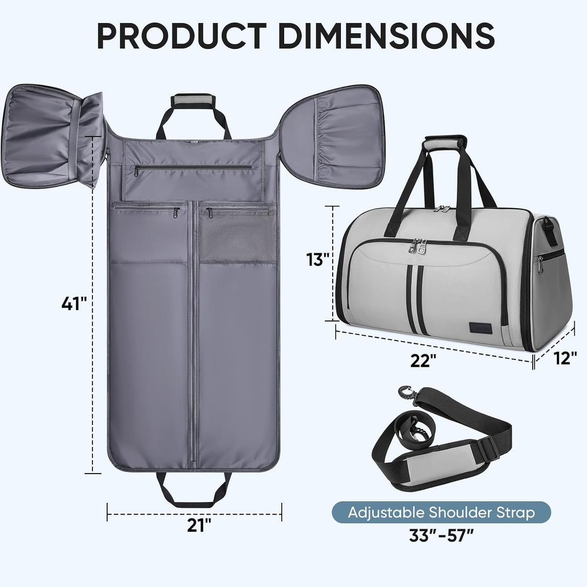 Travel Garment Bag, Travel Suit Bag for Men, Water Resistant Carry on Garment Bag for Hanging Clothes, Garment Duffel Bag for Travel Business (Pure Black-Convertible)