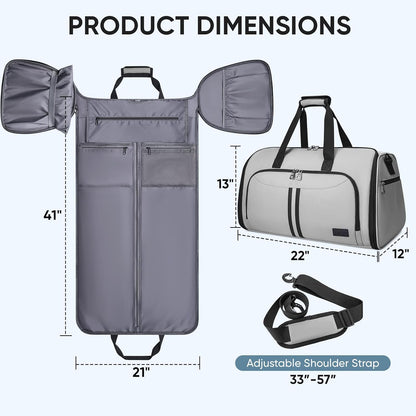 Travel Garment Bag, Travel Suit Bag for Men, Water Resistant Carry on Garment Bag for Hanging Clothes, Garment Duffel Bag for Travel Business (Pure Black-Convertible)