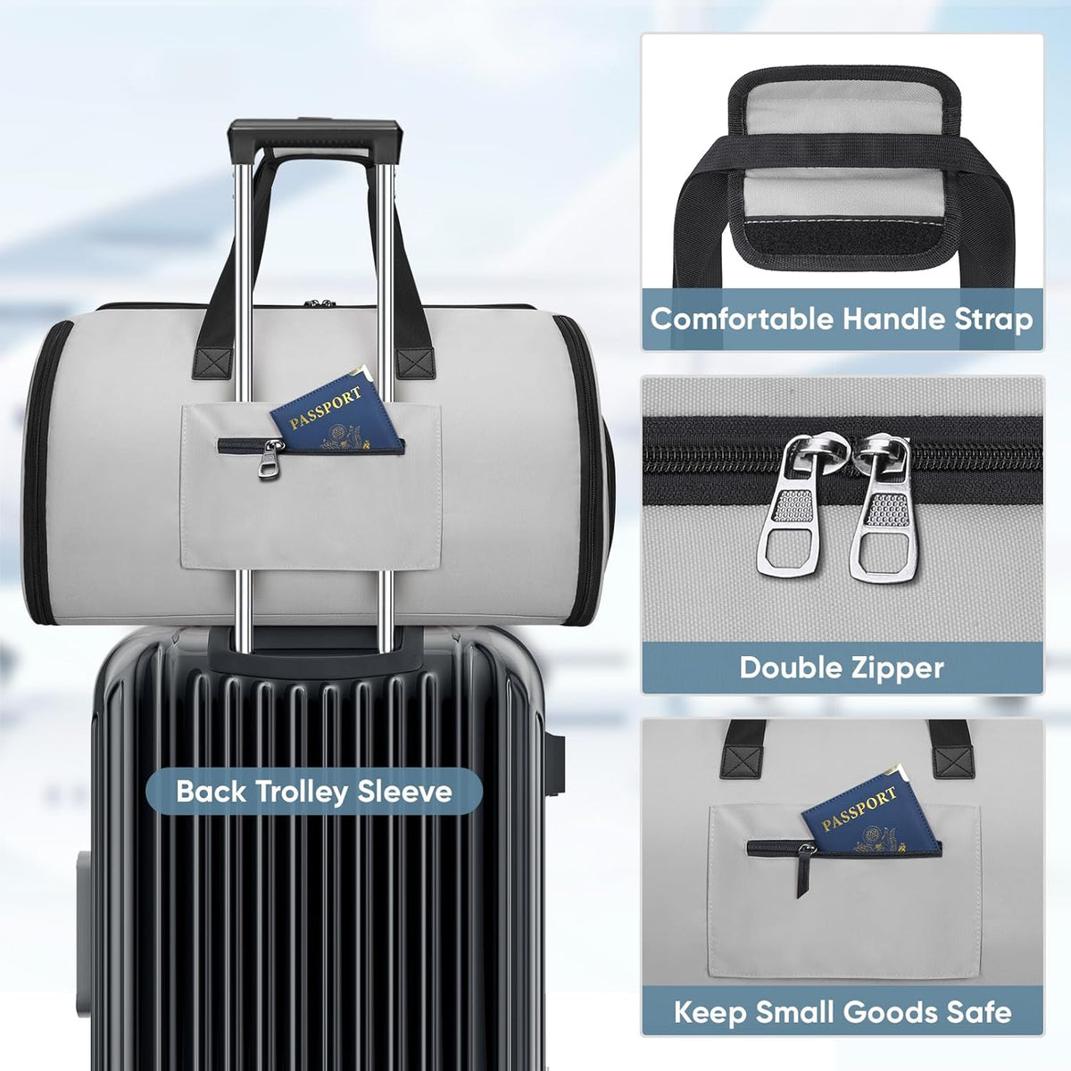 Travel Garment Bag, Travel Suit Bag for Men, Water Resistant Carry on Garment Bag for Hanging Clothes, Garment Duffel Bag for Travel Business (Pure Black-Convertible)