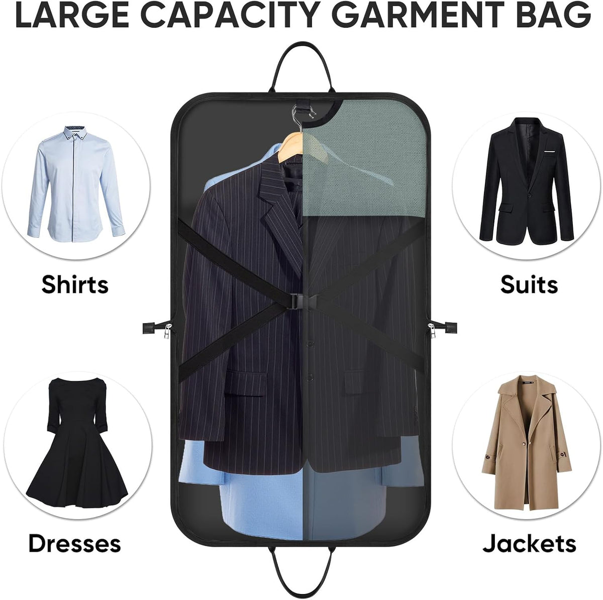 Travel Garment Bag, Travel Suit Bag for Men, Water Resistant Carry on Garment Bag for Hanging Clothes, Garment Duffel Bag for Travel Business (Pure Black-Convertible)