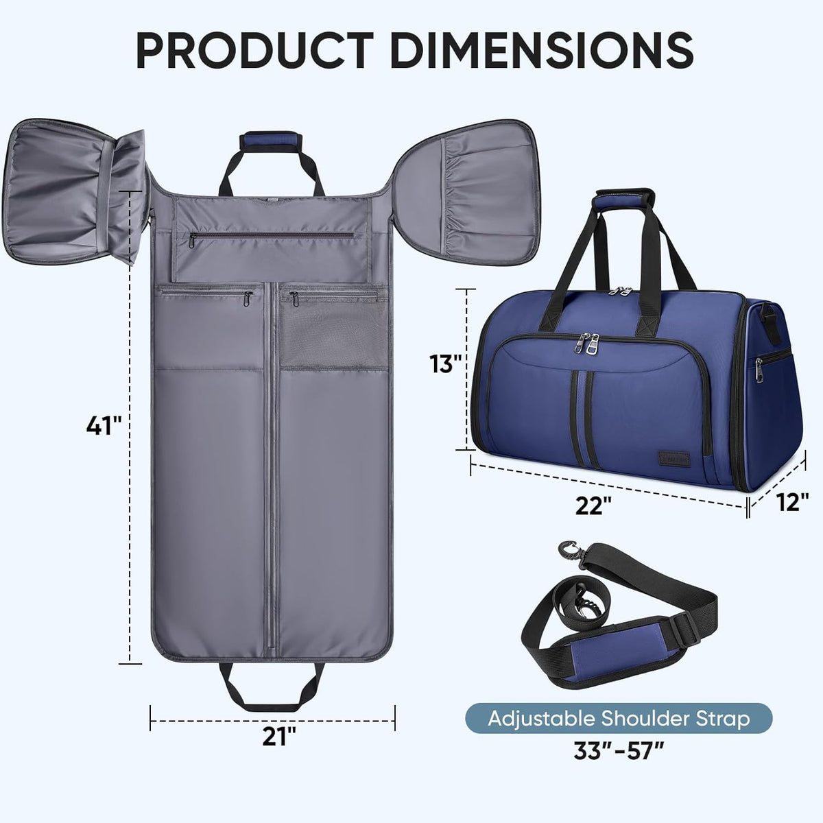 Travel Garment Bag, Travel Suit Bag for Men, Water Resistant Carry on Garment Bag for Hanging Clothes, Garment Duffel Bag for Travel Business (Pure Black-Convertible)