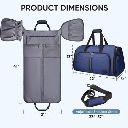 Travel Garment Bag, Travel Suit Bag for Men, Water Resistant Carry on Garment Bag for Hanging Clothes, Garment Duffel Bag for Travel Business (Pure Black-Convertible)