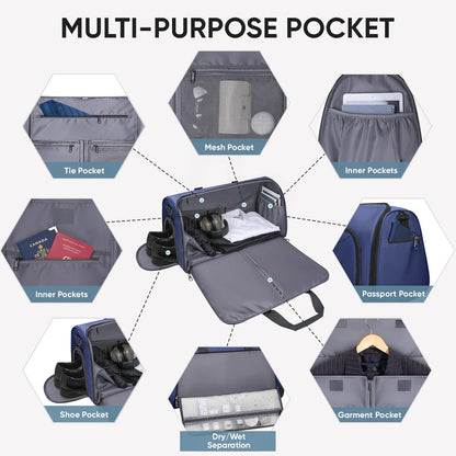 Travel Garment Bag, Travel Suit Bag for Men, Water Resistant Carry on Garment Bag for Hanging Clothes, Garment Duffel Bag for Travel Business (Pure Black-Convertible)