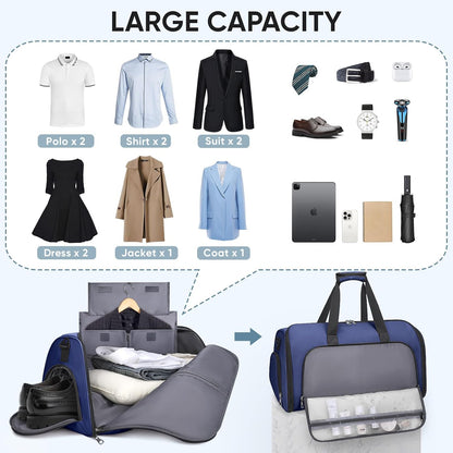 Travel Garment Bag, Travel Suit Bag for Men, Water Resistant Carry on Garment Bag for Hanging Clothes, Garment Duffel Bag for Travel Business (Pure Black-Convertible)