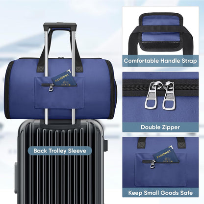 Travel Garment Bag, Travel Suit Bag for Men, Water Resistant Carry on Garment Bag for Hanging Clothes, Garment Duffel Bag for Travel Business (Pure Black-Convertible)