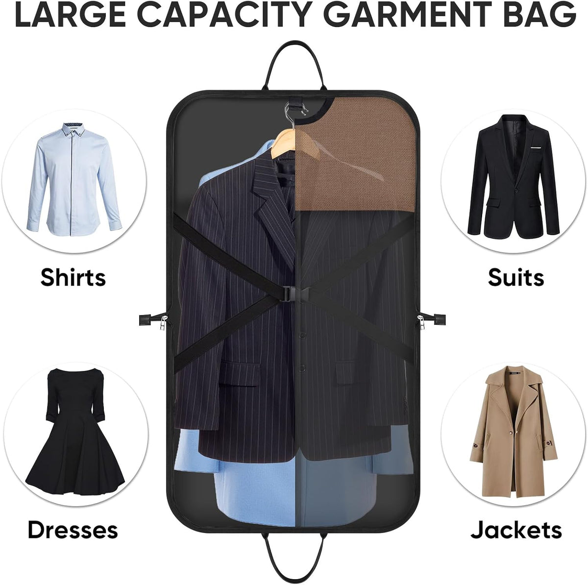 Travel Garment Bag, Travel Suit Bag for Men, Water Resistant Carry on Garment Bag for Hanging Clothes, Garment Duffel Bag for Travel Business (Pure Black-Convertible)