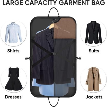 Travel Garment Bag, Travel Suit Bag for Men, Water Resistant Carry on Garment Bag for Hanging Clothes, Garment Duffel Bag for Travel Business (Pure Black-Convertible)