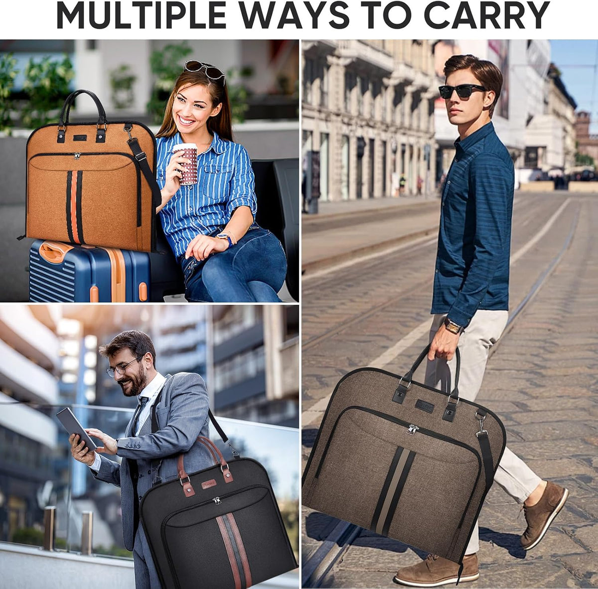 Travel Garment Bag, Travel Suit Bag for Men, Water Resistant Carry on Garment Bag for Hanging Clothes, Garment Duffel Bag for Travel Business (Pure Black-Convertible)