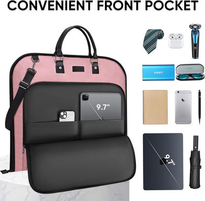 Travel Garment Bag, Travel Suit Bag for Men, Water Resistant Carry on Garment Bag for Hanging Clothes, Garment Duffel Bag for Travel Business (Pure Black-Convertible)