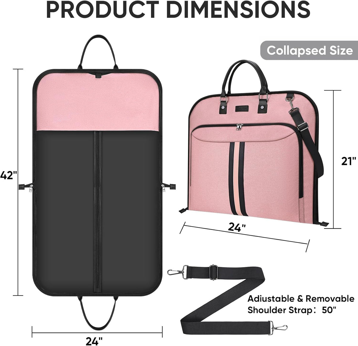 Travel Garment Bag, Travel Suit Bag for Men, Water Resistant Carry on Garment Bag for Hanging Clothes, Garment Duffel Bag for Travel Business (Pure Black-Convertible)