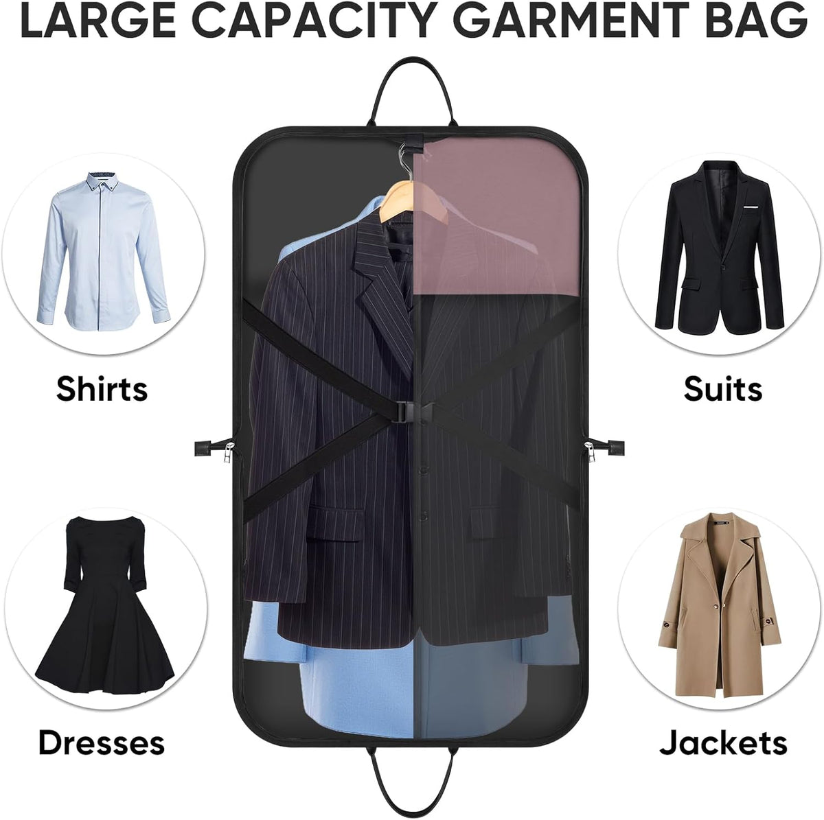 Travel Garment Bag, Travel Suit Bag for Men, Water Resistant Carry on Garment Bag for Hanging Clothes, Garment Duffel Bag for Travel Business (Pure Black-Convertible)