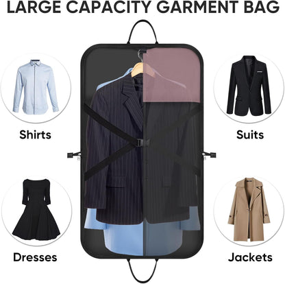 Travel Garment Bag, Travel Suit Bag for Men, Water Resistant Carry on Garment Bag for Hanging Clothes, Garment Duffel Bag for Travel Business (Pure Black-Convertible)