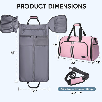 Travel Garment Bag, Travel Suit Bag for Men, Water Resistant Carry on Garment Bag for Hanging Clothes, Garment Duffel Bag for Travel Business (Pure Black-Convertible)