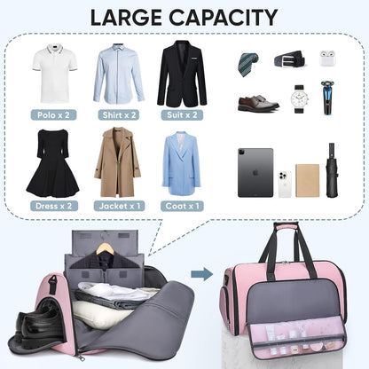Travel Garment Bag, Travel Suit Bag for Men, Water Resistant Carry on Garment Bag for Hanging Clothes, Garment Duffel Bag for Travel Business (Pure Black-Convertible)