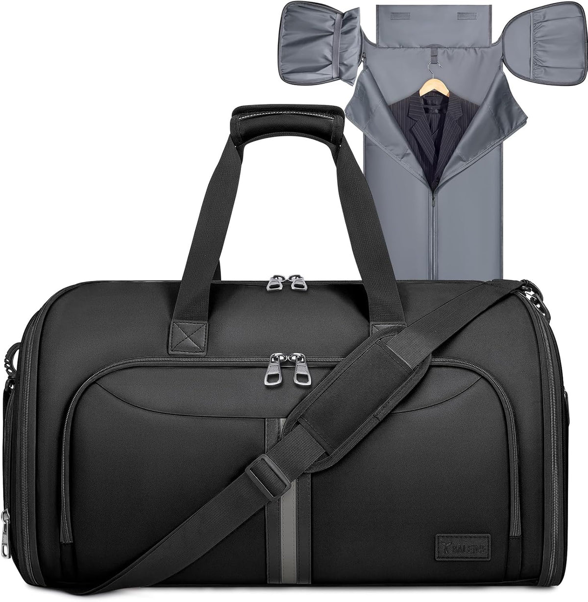 Travel Garment Bag, Travel Suit Bag for Men, Water Resistant Carry on Garment Bag for Hanging Clothes, Garment Duffel Bag for Travel Business (Pure Black-Convertible)