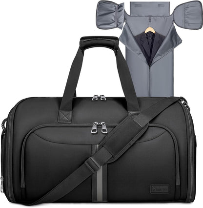 Travel Garment Bag, Travel Suit Bag for Men, Water Resistant Carry on Garment Bag for Hanging Clothes, Garment Duffel Bag for Travel Business (Pure Black-Convertible)