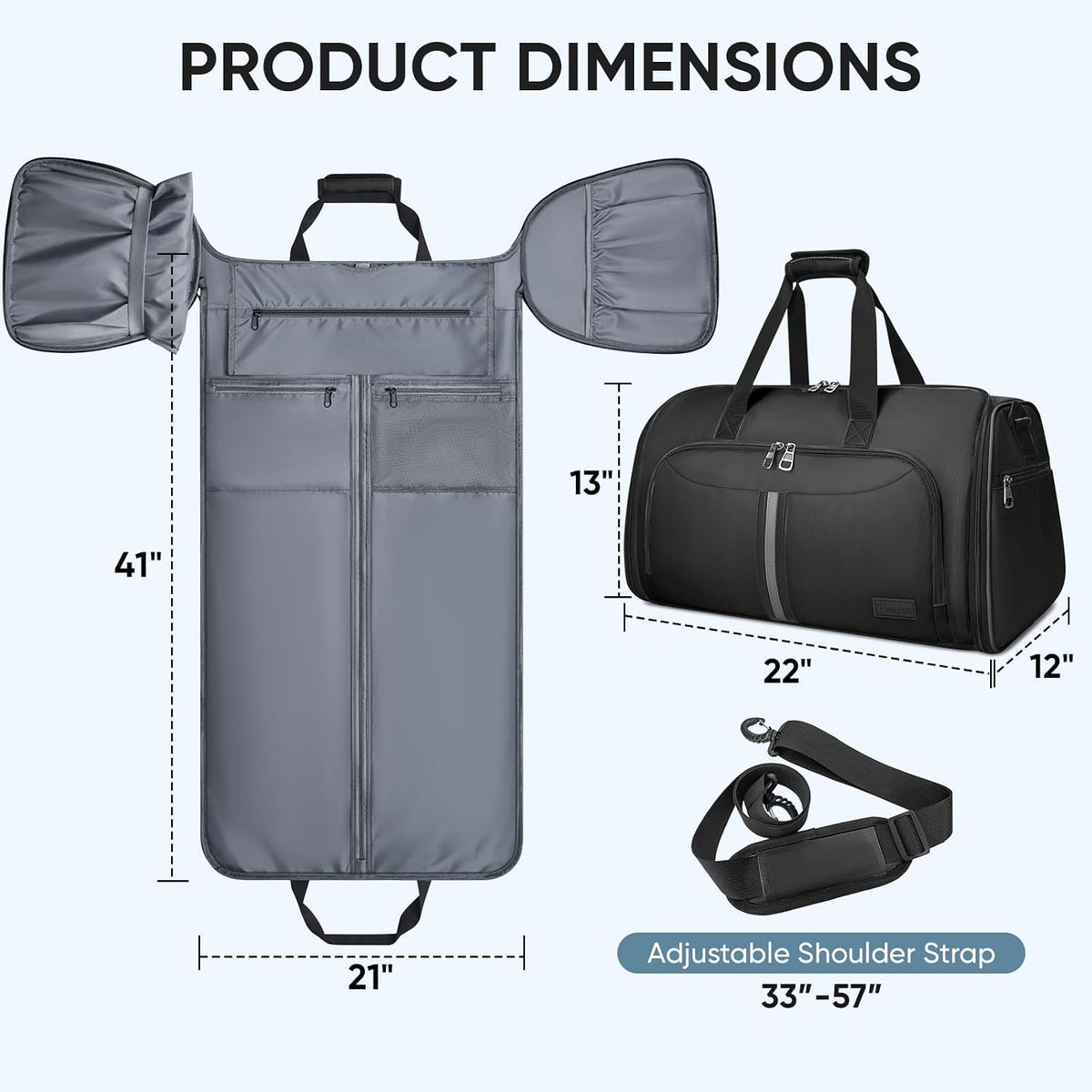 Travel Garment Bag, Travel Suit Bag for Men, Water Resistant Carry on Garment Bag for Hanging Clothes, Garment Duffel Bag for Travel Business (Pure Black-Convertible)