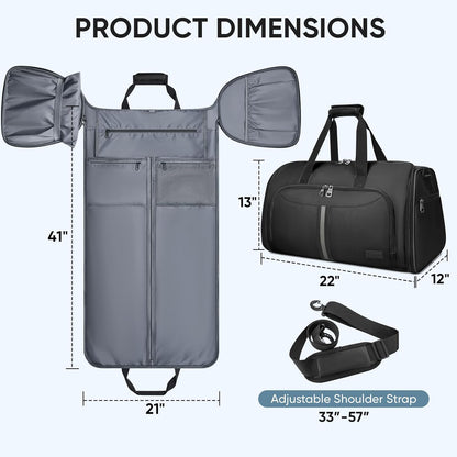 Travel Garment Bag, Travel Suit Bag for Men, Water Resistant Carry on Garment Bag for Hanging Clothes, Garment Duffel Bag for Travel Business (Pure Black-Convertible)